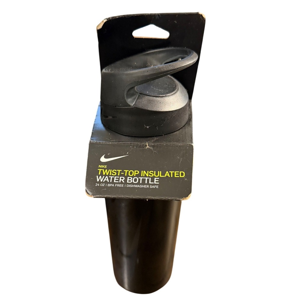 Nike Twist-Top Insulated Water Bottle 24oz Black Stainless Steel NOBG306824 NEW